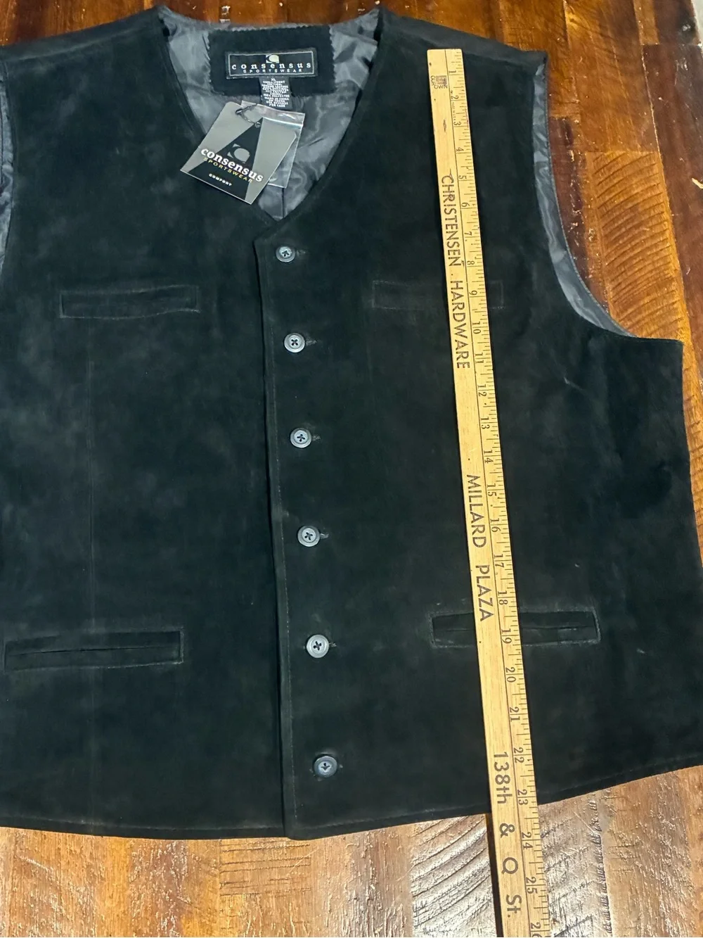 New Consensus black suede vest XL